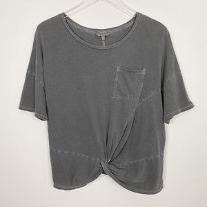 LUCKY BRAND Twist Front Tee M Gray Basic Boho